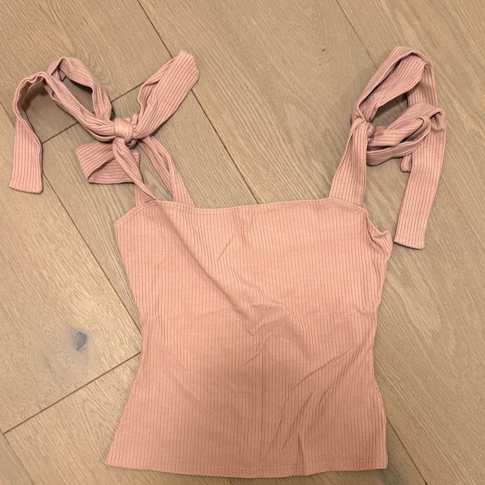 Reformation Ribbed Tie-Shoulder Crop Tank - Dusty Pink